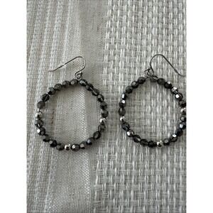 Touchstone Crystal Savvy Earrings Dangling Silver Night Crystal Hoops NEW 1.75in